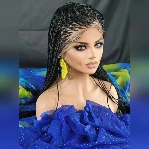 ๐ Braided full Lace Wig: African-Inspired, Black wig Human-Synthetic, "YARA" - Picture 12 of 16